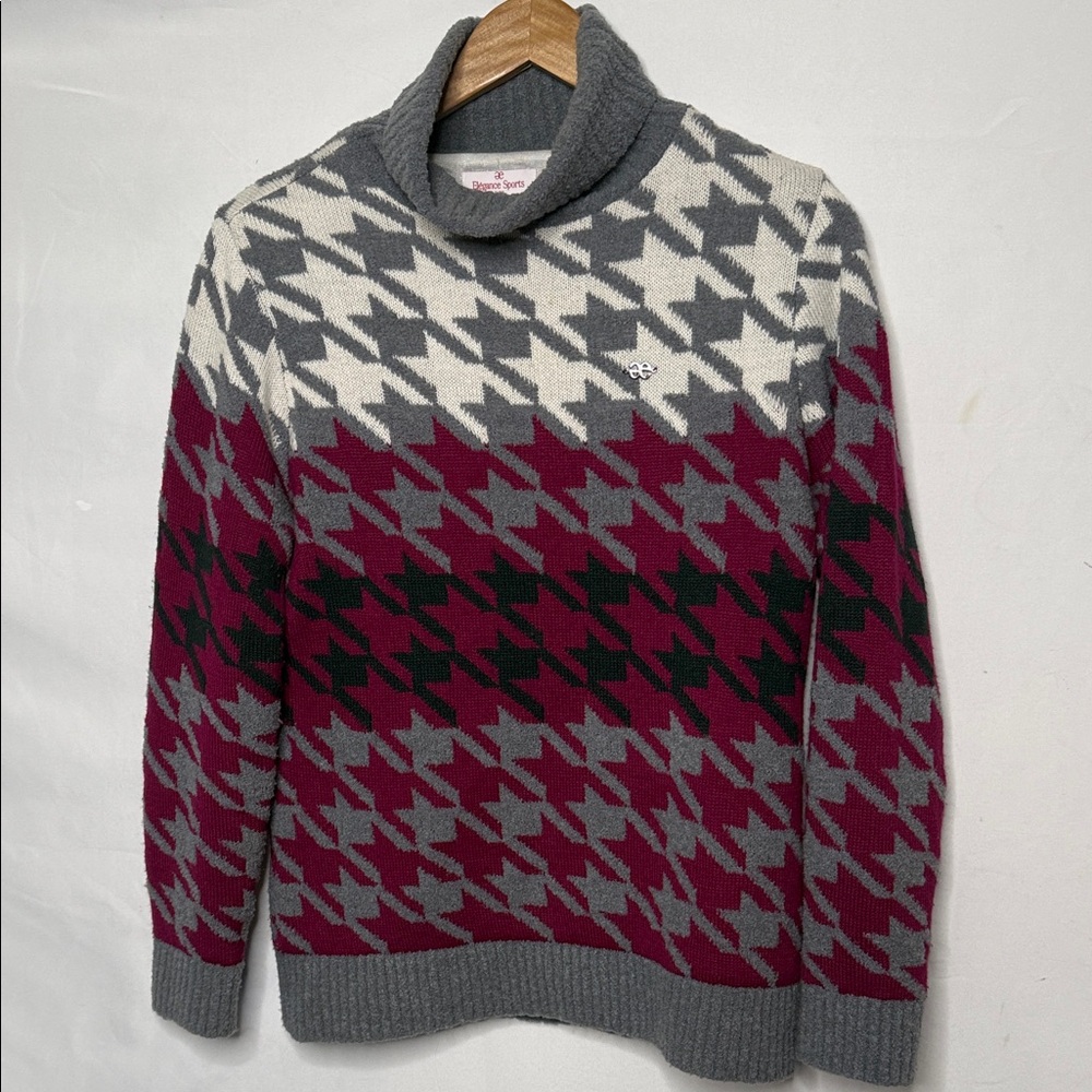 Elegance Sports Paris turtleneck houndtooth print pull over sweater sz Med